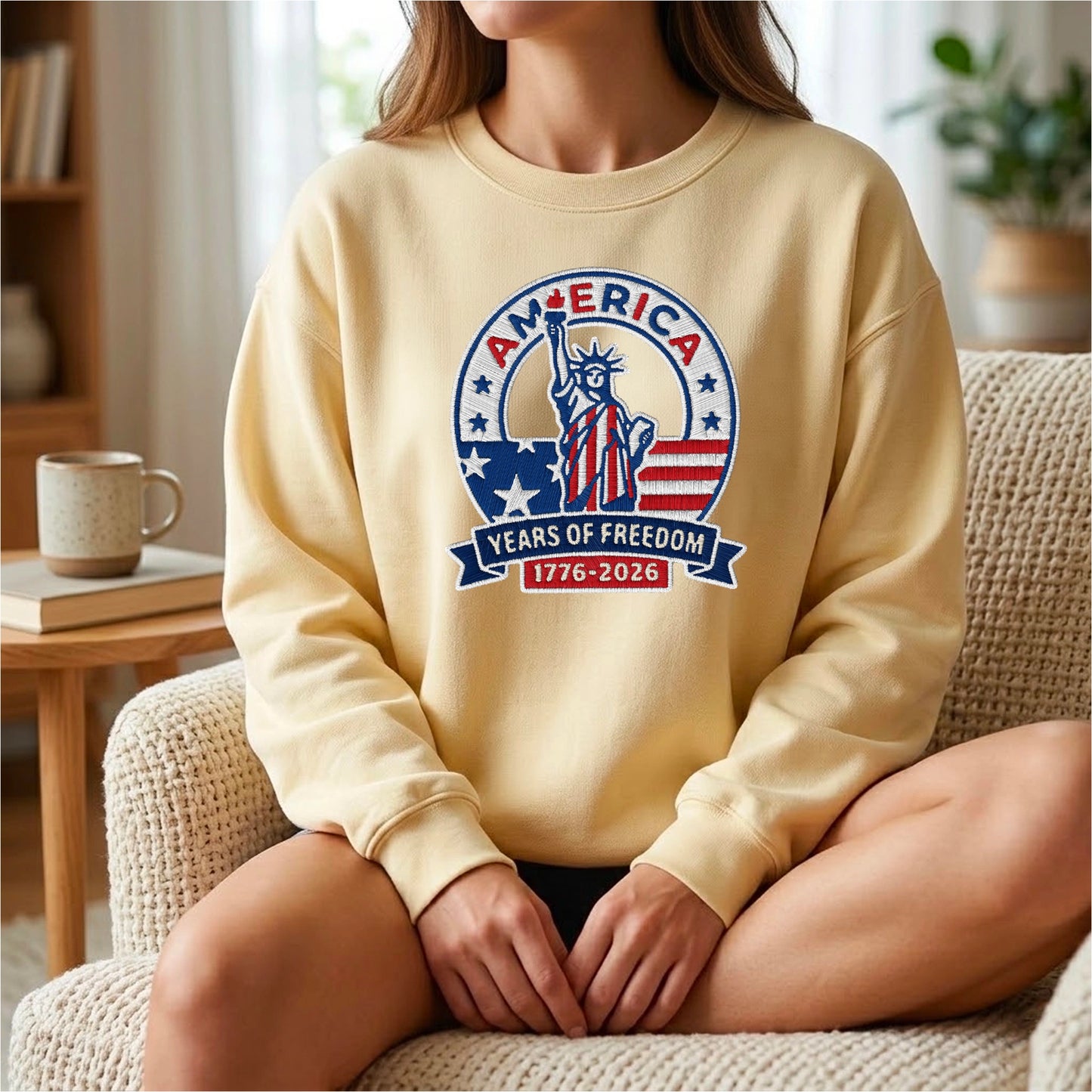 America 250 Years Embroidered Sweater - 1776 Independence Day Patriotic Gift