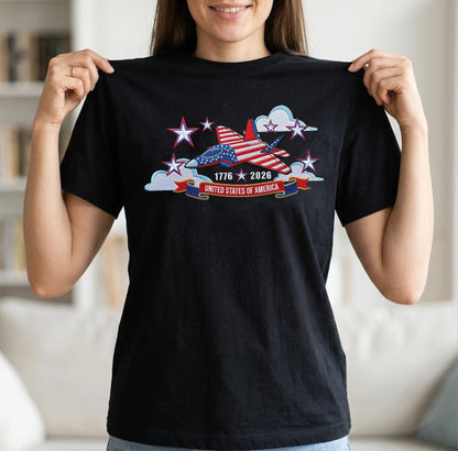 USA 250th Anniversary - Embroidered T-Shirt 1776-2026 250 Years of Freedom