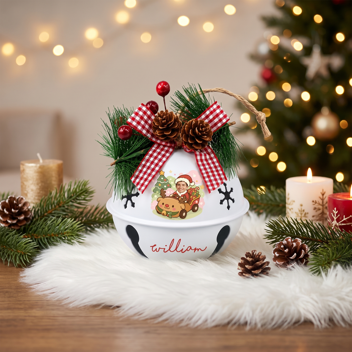 Personalized photo jingle bell ornament as a Christmas keepsake gift