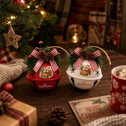 Personalized photo jingle bell ornaments, bell color options