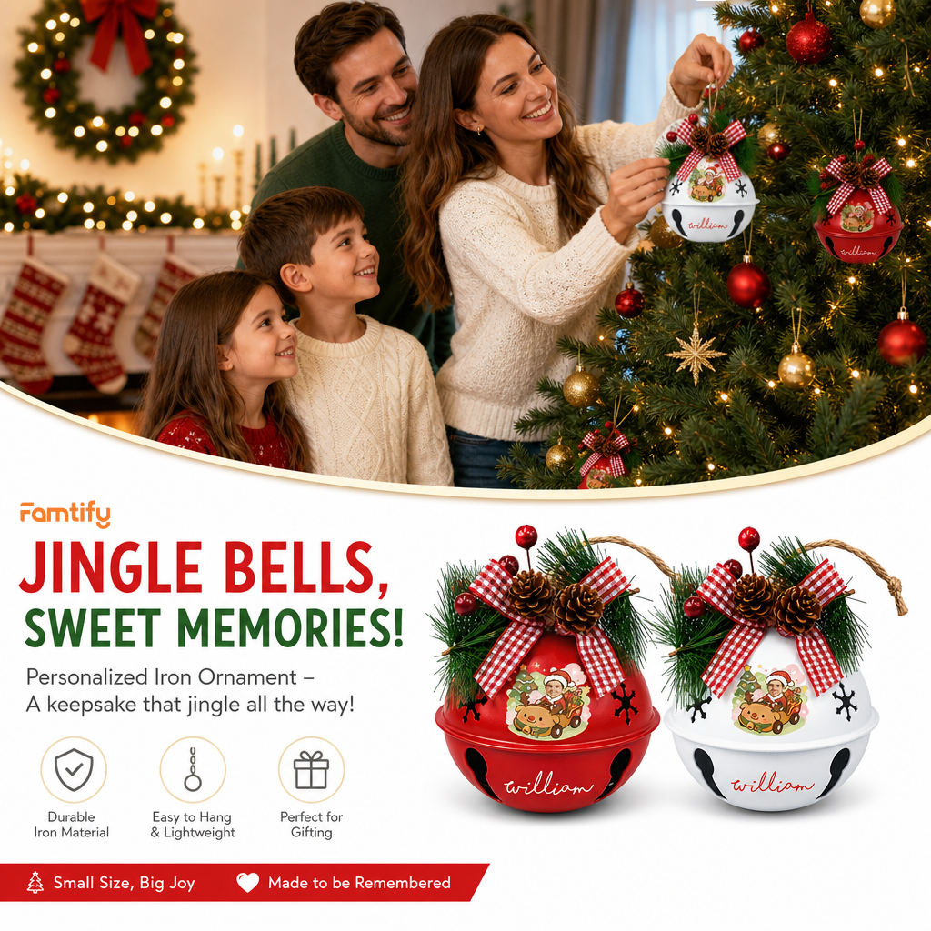 Personalized jingle bell ornament color options, durable iron, 8 cm ornament