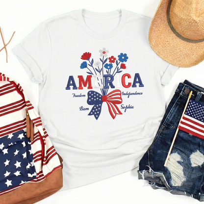USA 250 Years Strong Floral T-Shirt - Embroidered Independence Day Tee (1776-2026)