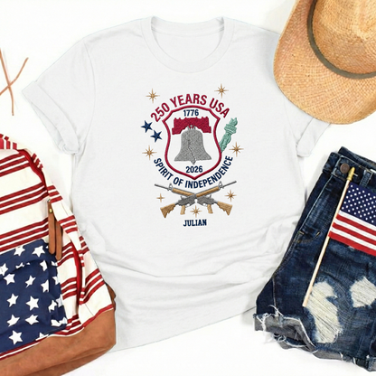 USA 250 Years of Freedom Embroidered T-Shirt - Classic Patriotic Gift