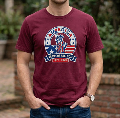 America 250th Anniversary Patriotic Embroidered T-Shirt - Independence Day Tee