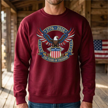 1776–2026 USA Flag Embroidered Sweatshirt - 250th Anniversary Patriotic Shirt
