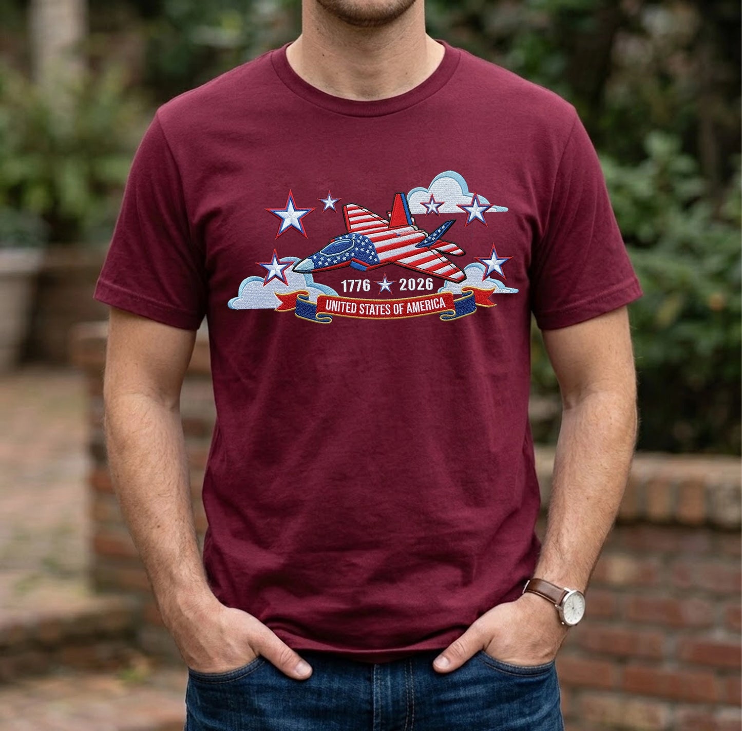 USA 250th Anniversary - Embroidered T-Shirt 1776-2026 250 Years of Freedom