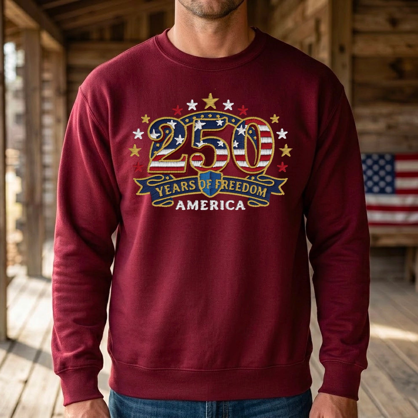 America 250th Anniversary – Patriotic USA Embroidery Sweatshirt Design