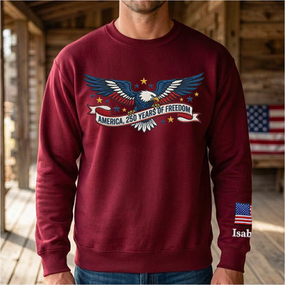 1776–2026 USA Anniversary Hoodie - Custom Name Eagle Sweatshirt - American Pride Keepsake