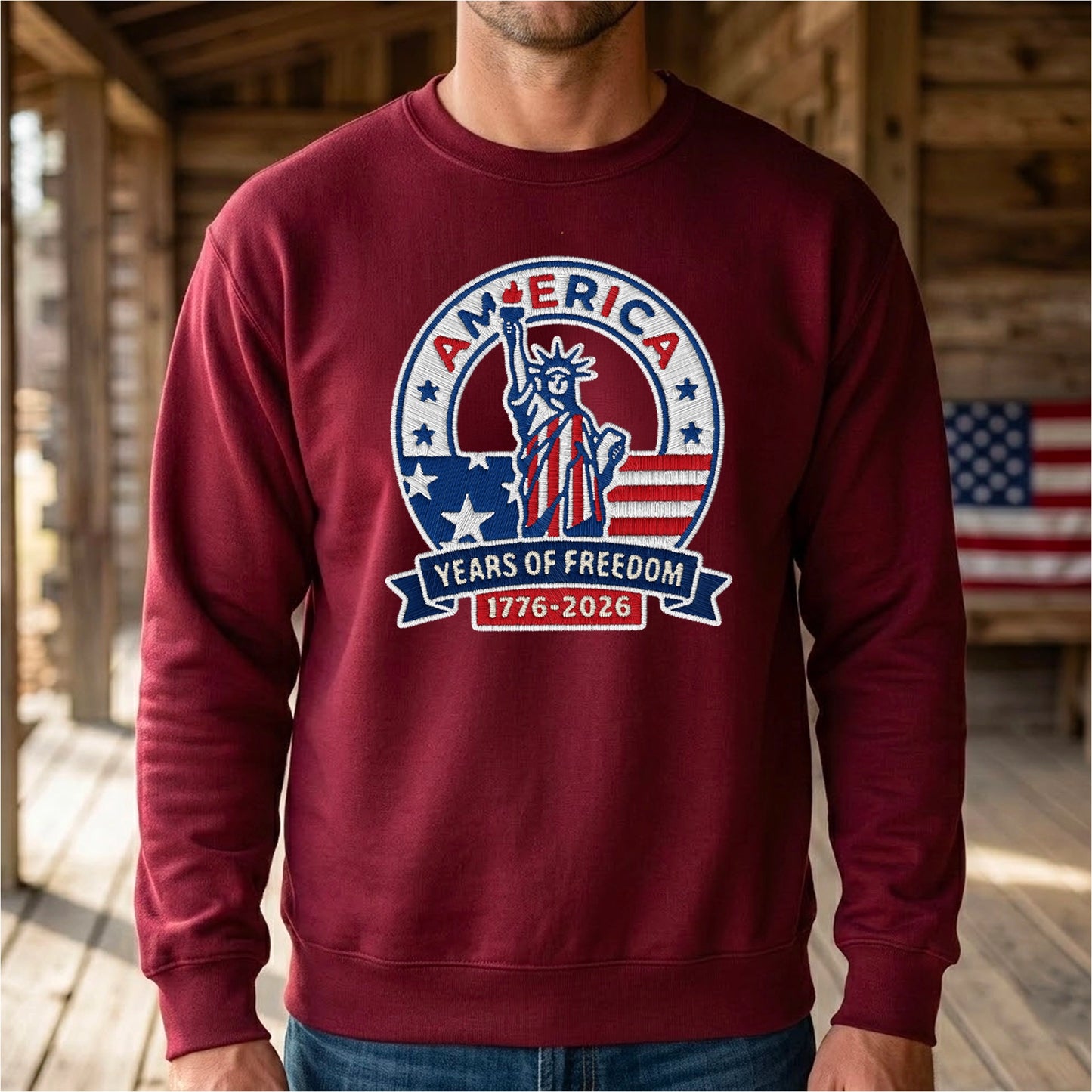 America 250 Years Embroidered Sweater - 1776 Independence Day Patriotic Gift