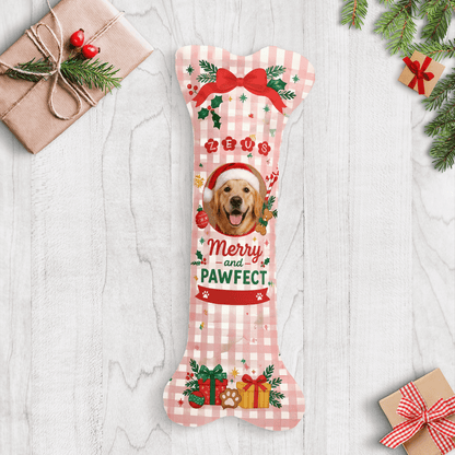 Personalized Merry And Pawfect Gingham dog bone Christmas stocking with custom dog photo and name