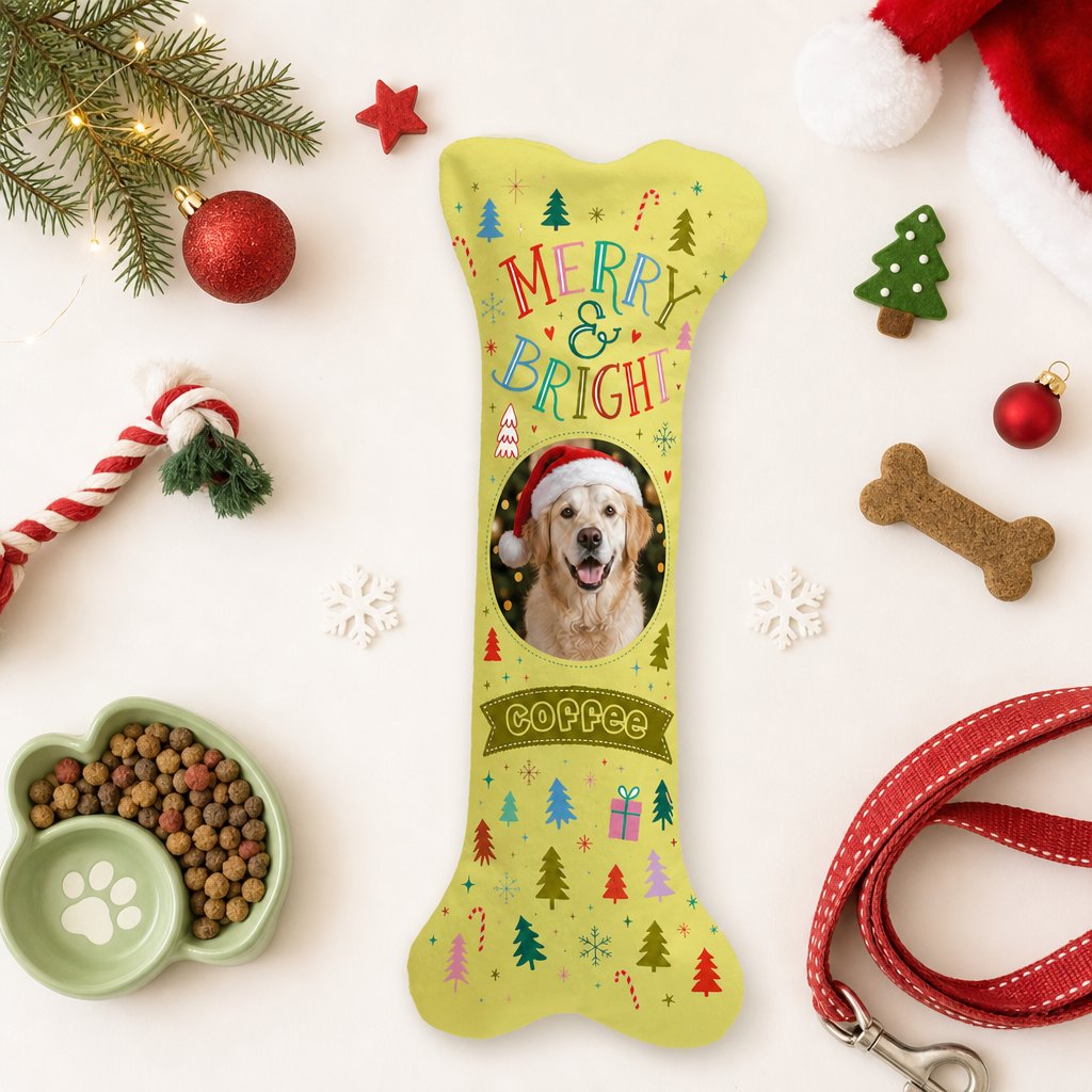 Personalized Merry and Bright Christmas Trees dog bone Christmas stocking, view 2