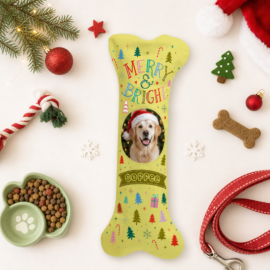 Personalized Merry and Bright Christmas Trees dog bone Christmas stocking, view 2
