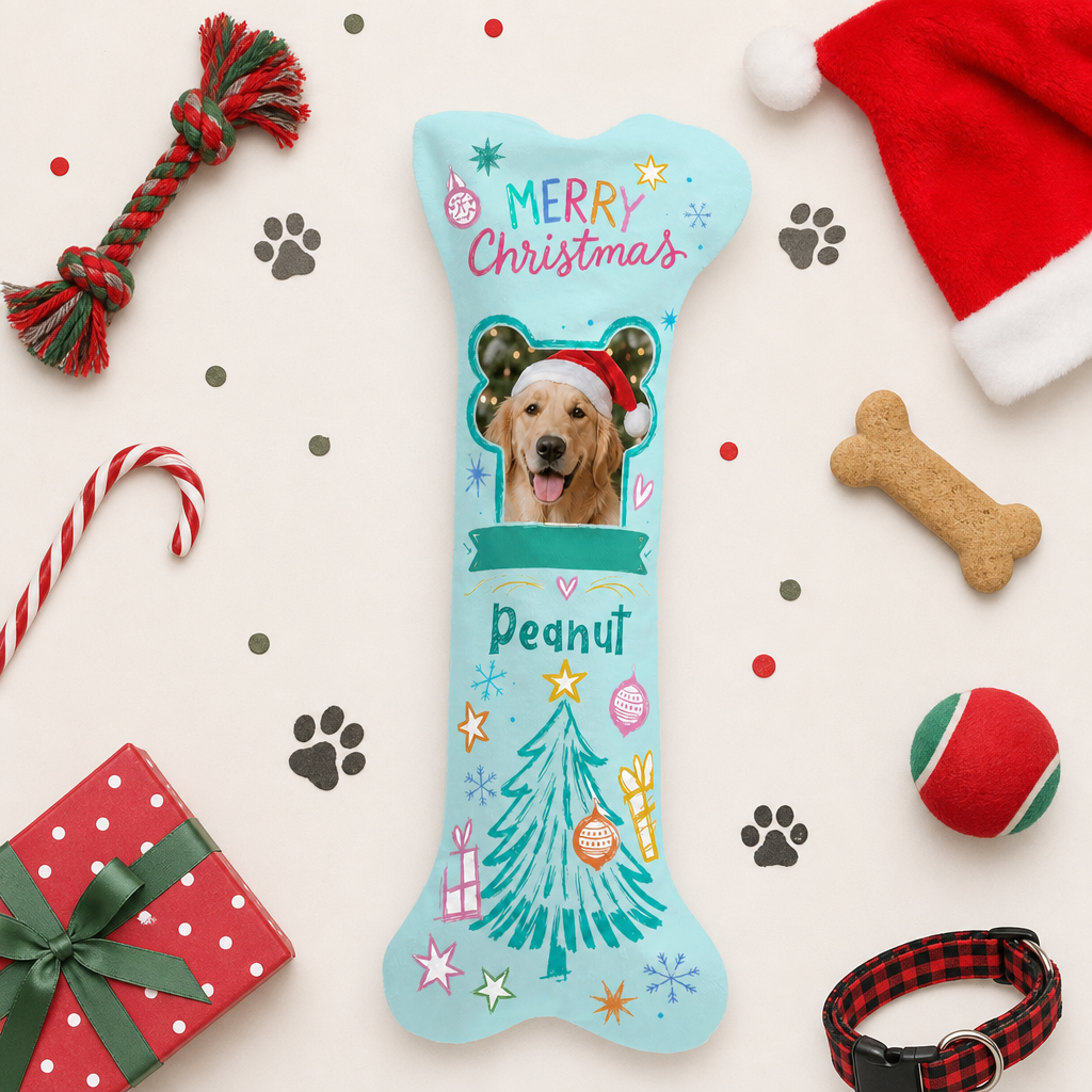 Personalized Merry Christmas Frosty Tree dog bone Christmas stocking, view 8