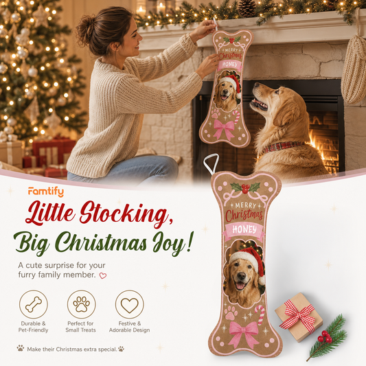 Personalized Gingerbread Cookie Merry Christmas dog bone Christmas stocking, view 2