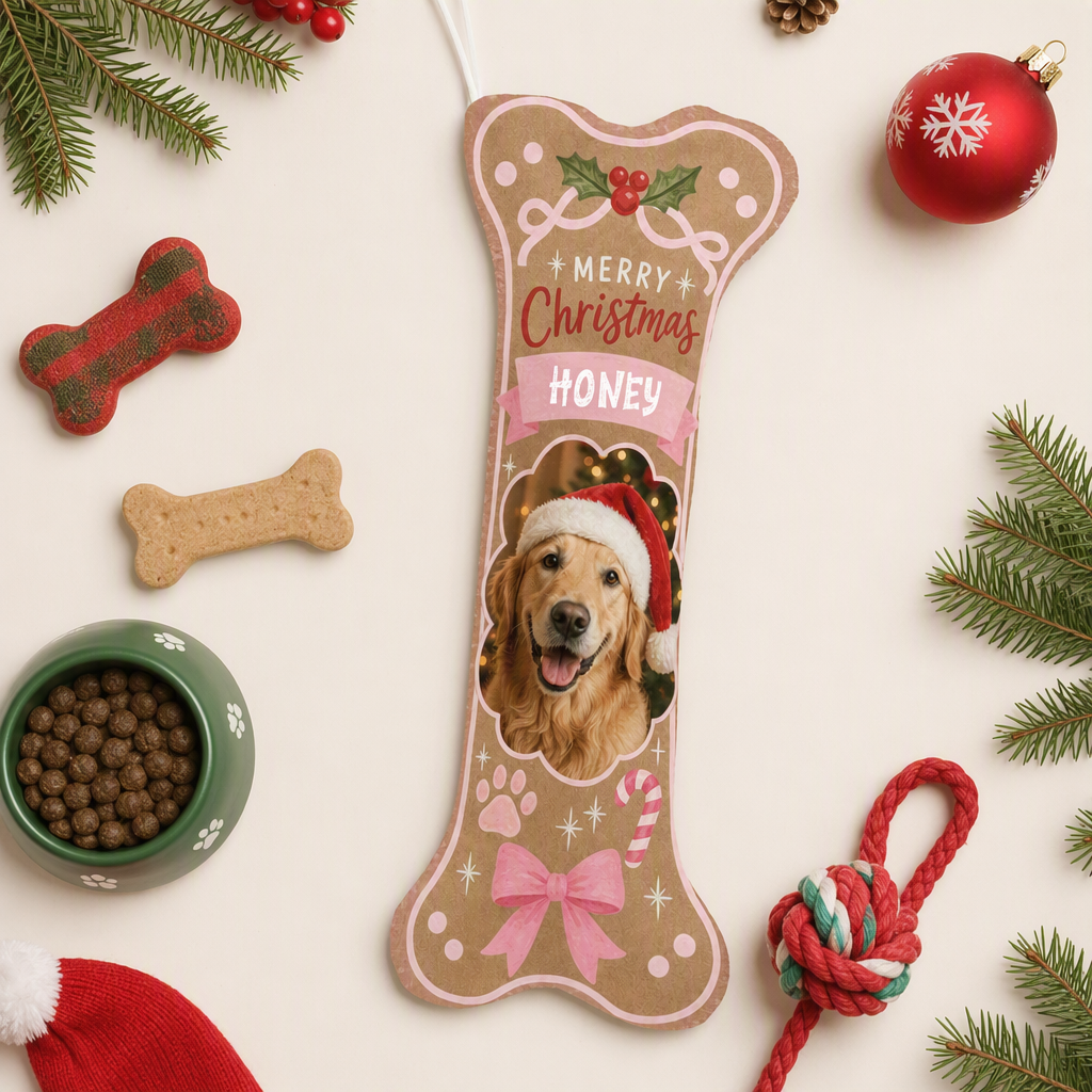 Personalized Gingerbread Cookie Merry Christmas dog bone Christmas stocking, view 3