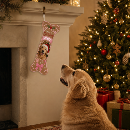 Personalized Gingerbread Cookie Merry Christmas dog bone Christmas stocking, view 4