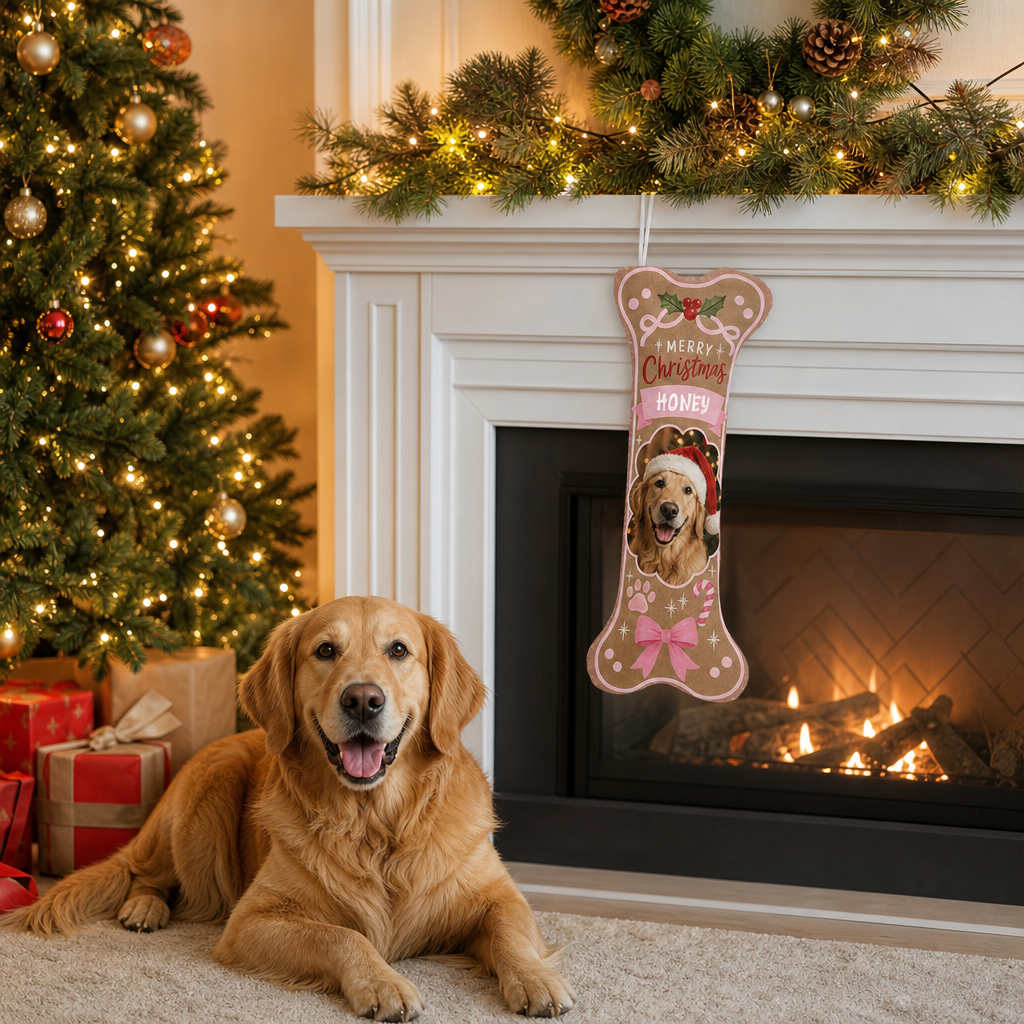 Personalized Gingerbread Cookie Merry Christmas dog bone Christmas stocking, view 7