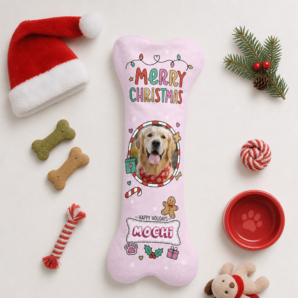 Personalized Happy Holidays Twinkle Lights dog bone Christmas stocking, view 3