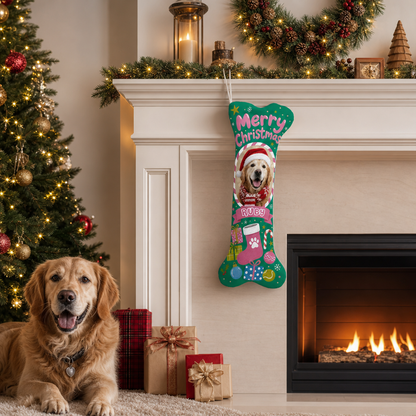 Personalized Merry Christmas Stocking and Gifts dog bone Christmas stocking, view 7