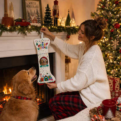 Personalized Merry Woofmas Dog House dog bone Christmas stocking, view 6