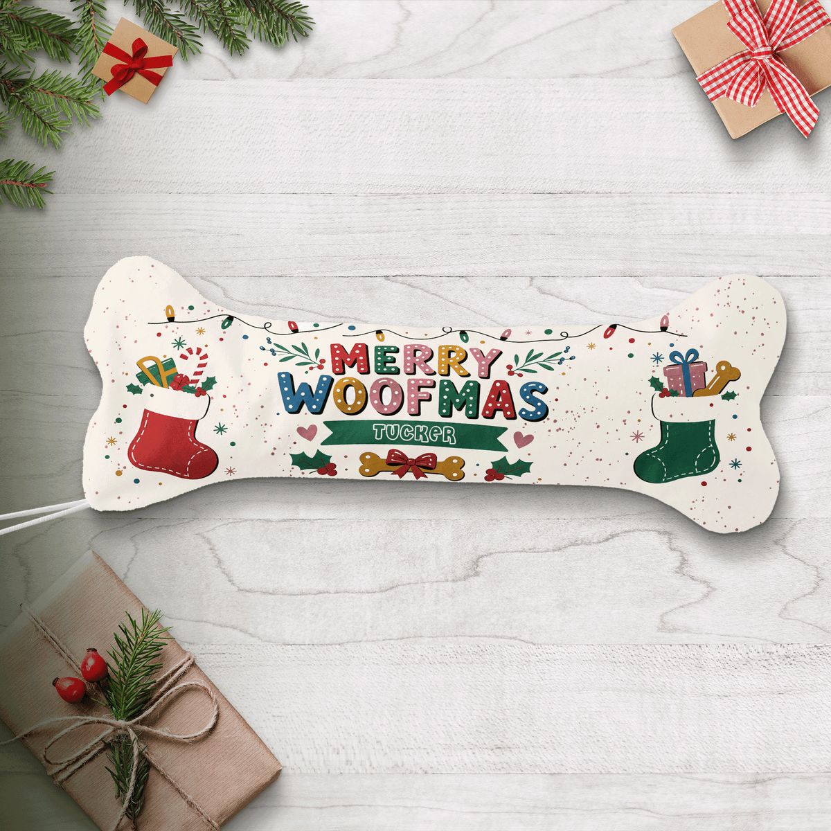 Personalized Merry Woofmas Stockings dog bone Christmas stocking with custom pet name