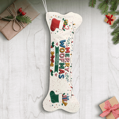 Personalized Merry Woofmas Stockings dog bone Christmas stocking, view 2