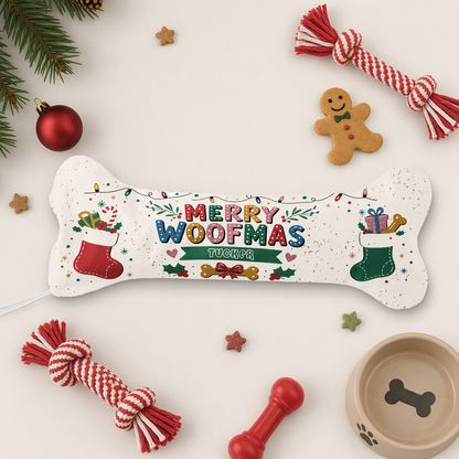 Personalized Merry Woofmas Stockings dog bone Christmas stocking, view 3