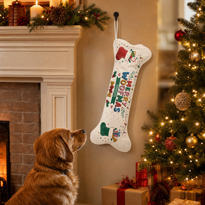 Personalized Merry Woofmas Stockings dog bone Christmas stocking, view 5