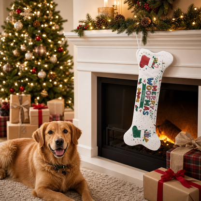 Personalized Merry Woofmas Stockings dog bone Christmas stocking, view 8