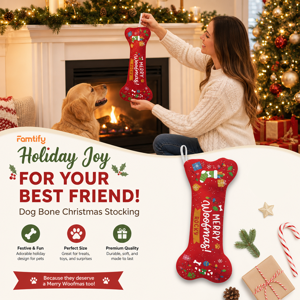 Personalized Merry Woofmas Bone Treats dog bone Christmas stocking, view 4