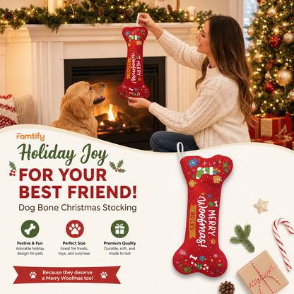 Personalized Merry Woofmas Bone Treats dog bone Christmas stocking, view 4