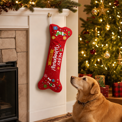 Personalized Merry Woofmas Bone Treats dog bone Christmas stocking, view 5