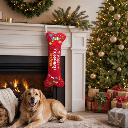 Personalized Merry Woofmas Bone Treats dog bone Christmas stocking, view 8