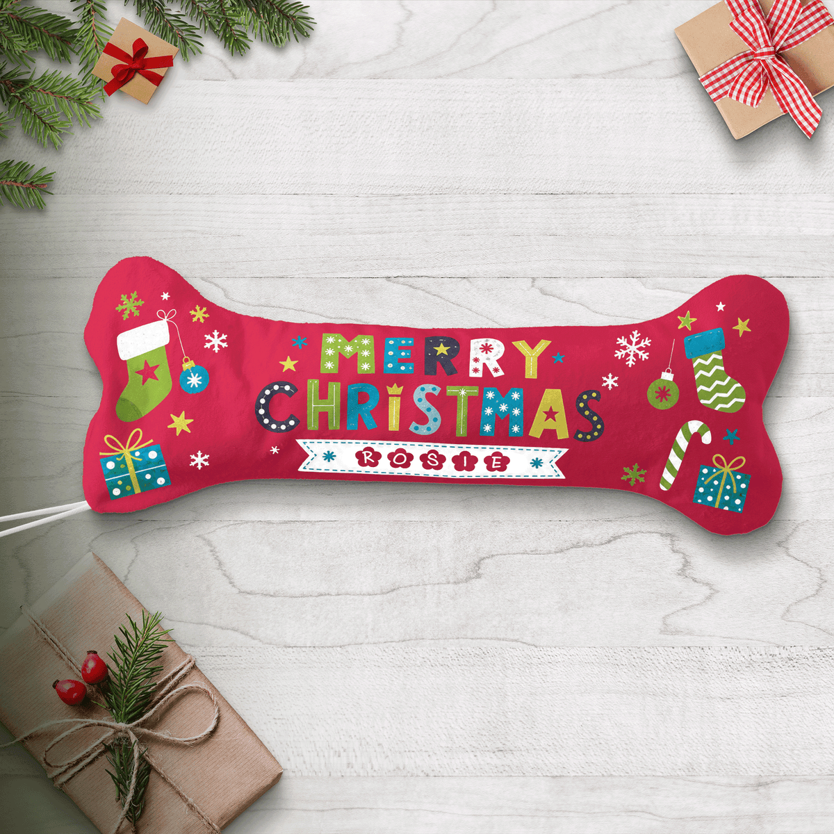 Personalized Merry Christmas Candy Cane Banner dog bone Christmas stocking with custom pet name