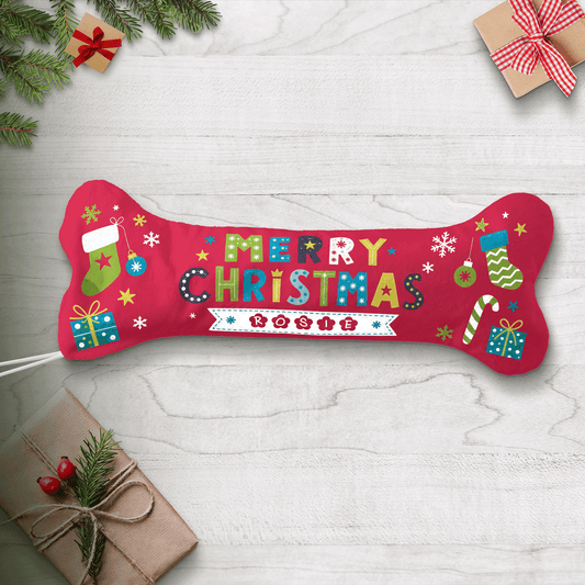 Personalized Merry Christmas Candy Cane Banner dog bone Christmas stocking with custom pet name