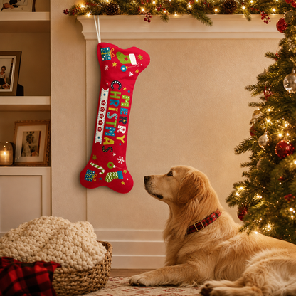Personalized Merry Christmas Candy Cane Banner dog bone Christmas stocking, view 5