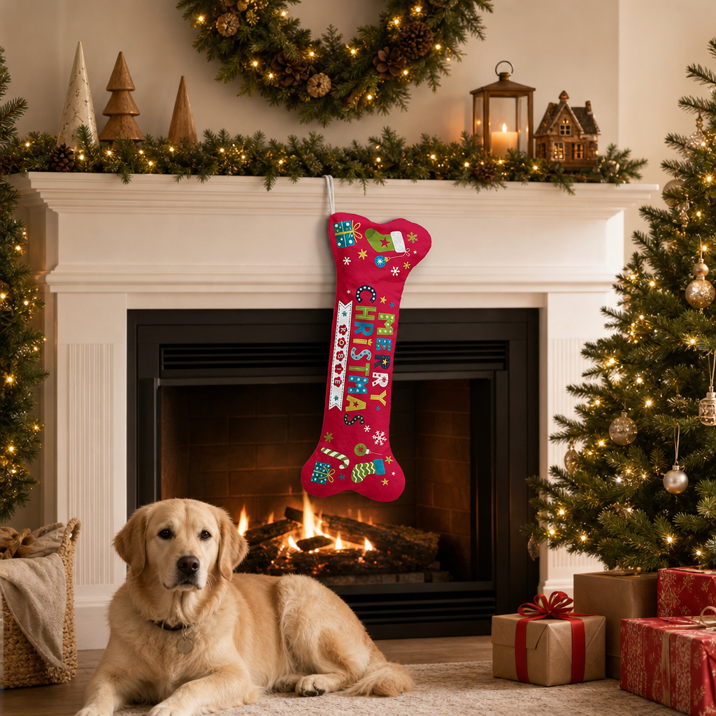 Personalized Merry Christmas Candy Cane Banner dog bone Christmas stocking, view 8