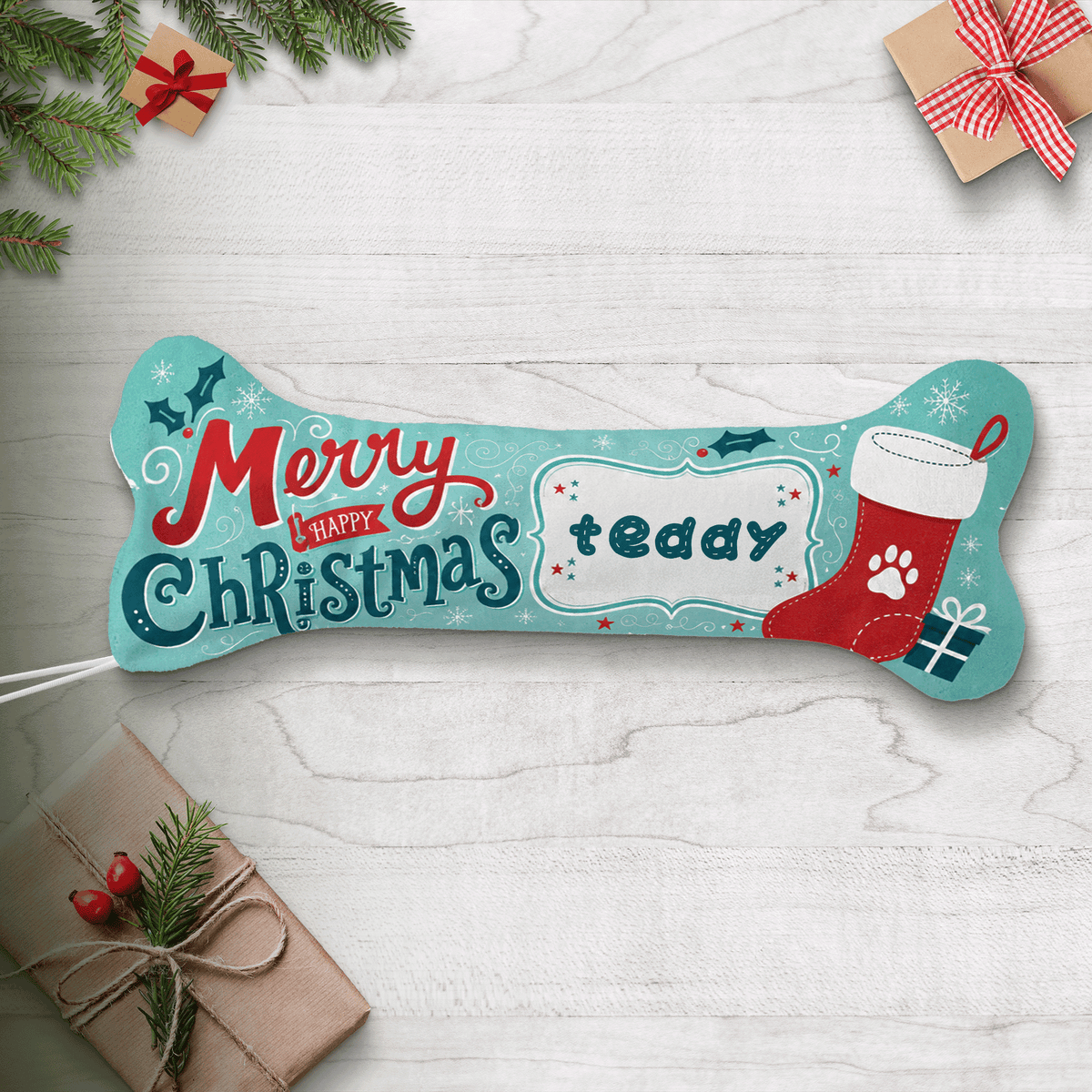 Personalized Happy Christmas Paw Stocking dog bone Christmas stocking with custom pet name