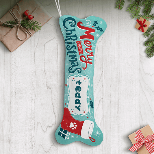 Personalized Happy Christmas Paw Stocking dog bone Christmas stocking, view 2