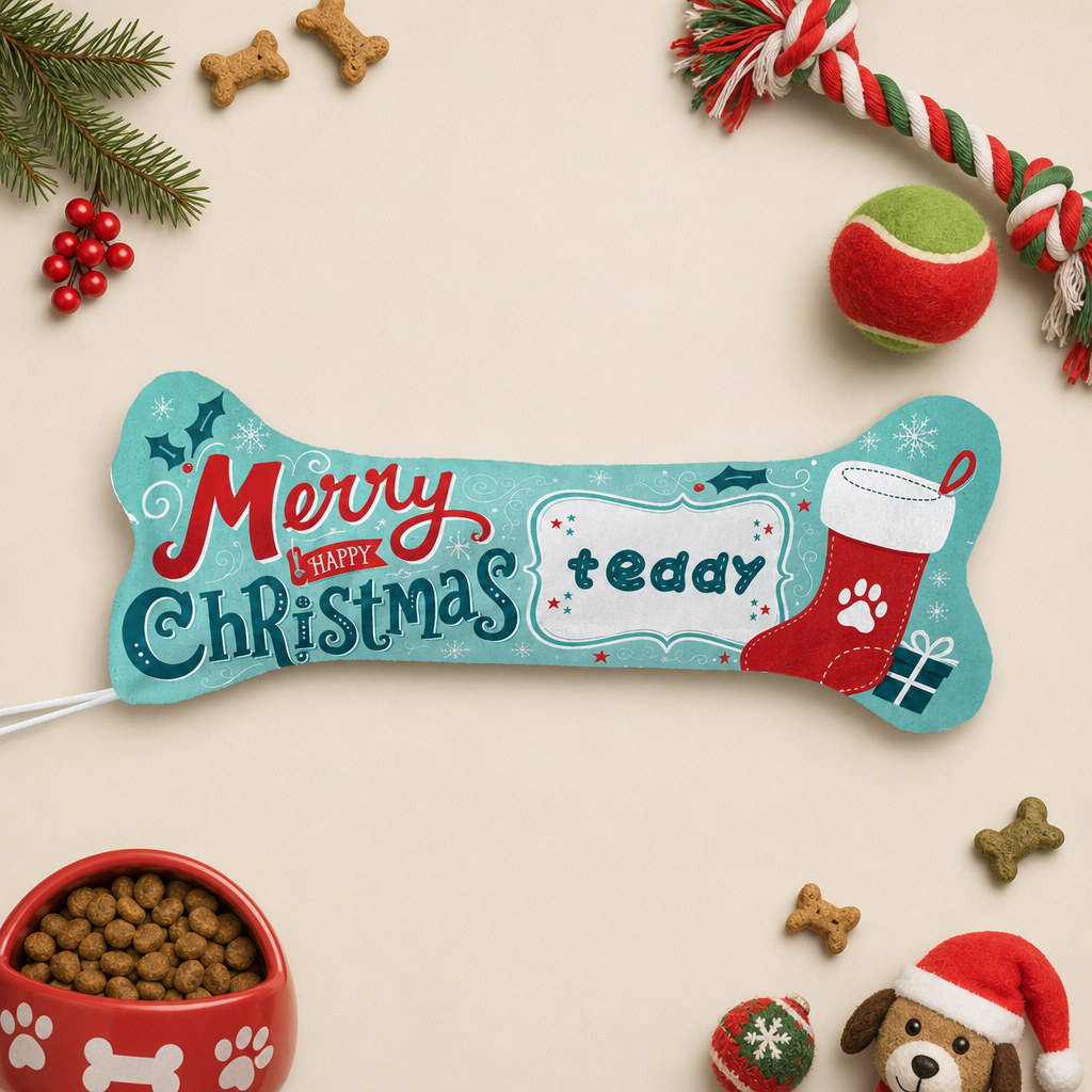 Personalized Happy Christmas Paw Stocking dog bone Christmas stocking, view 3
