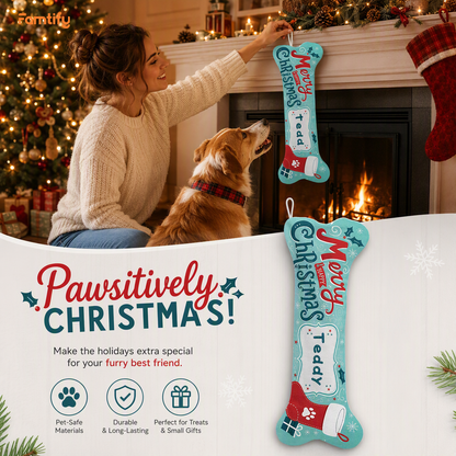 Personalized Happy Christmas Paw Stocking dog bone Christmas stocking, view 4