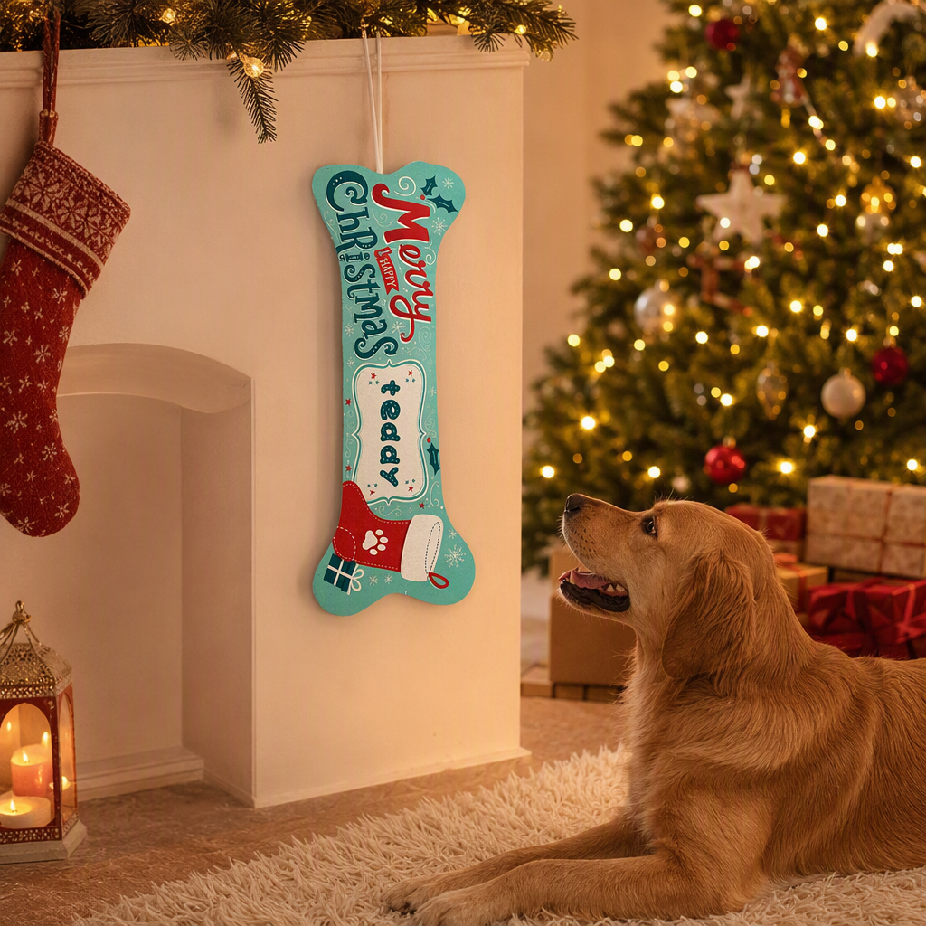 Personalized Happy Christmas Paw Stocking dog bone Christmas stocking, view 5