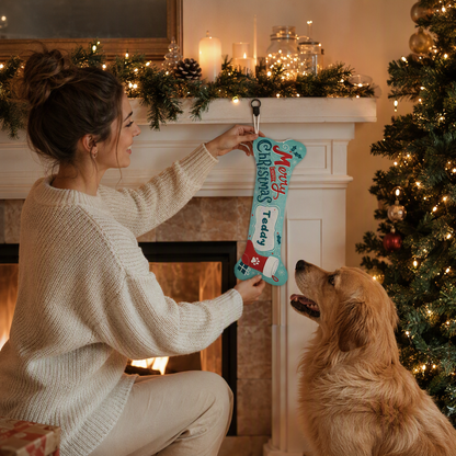 Personalized Happy Christmas Paw Stocking dog bone Christmas stocking, view 7