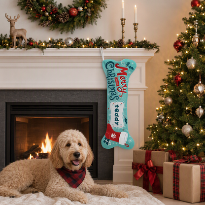 Personalized Happy Christmas Paw Stocking dog bone Christmas stocking, view 8