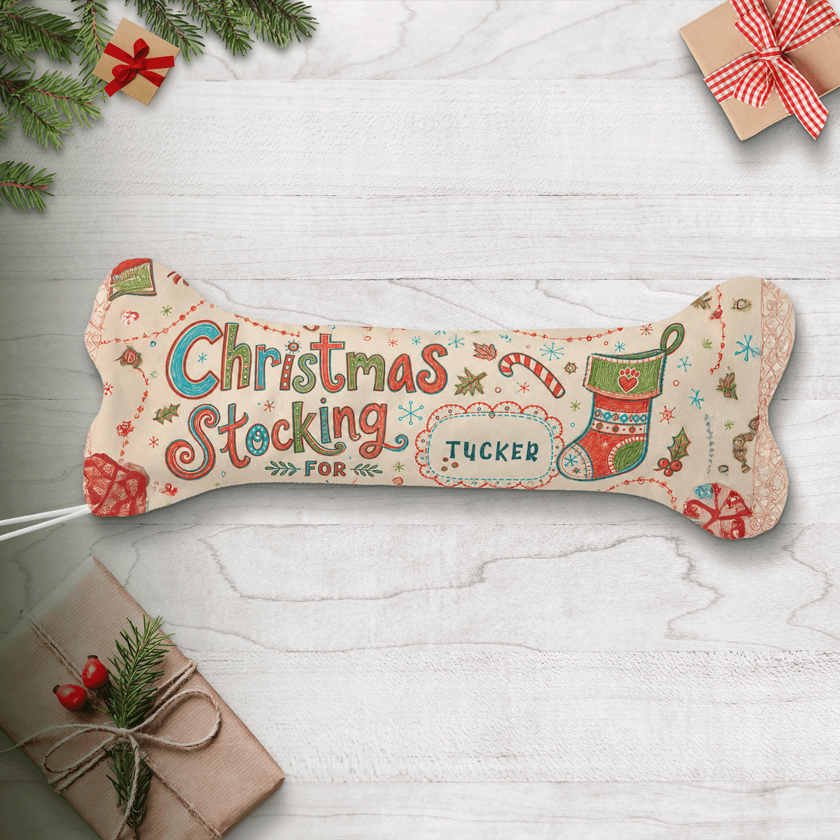 Personalized Christmas Stocking For Name dog bone Christmas stocking with custom pet name