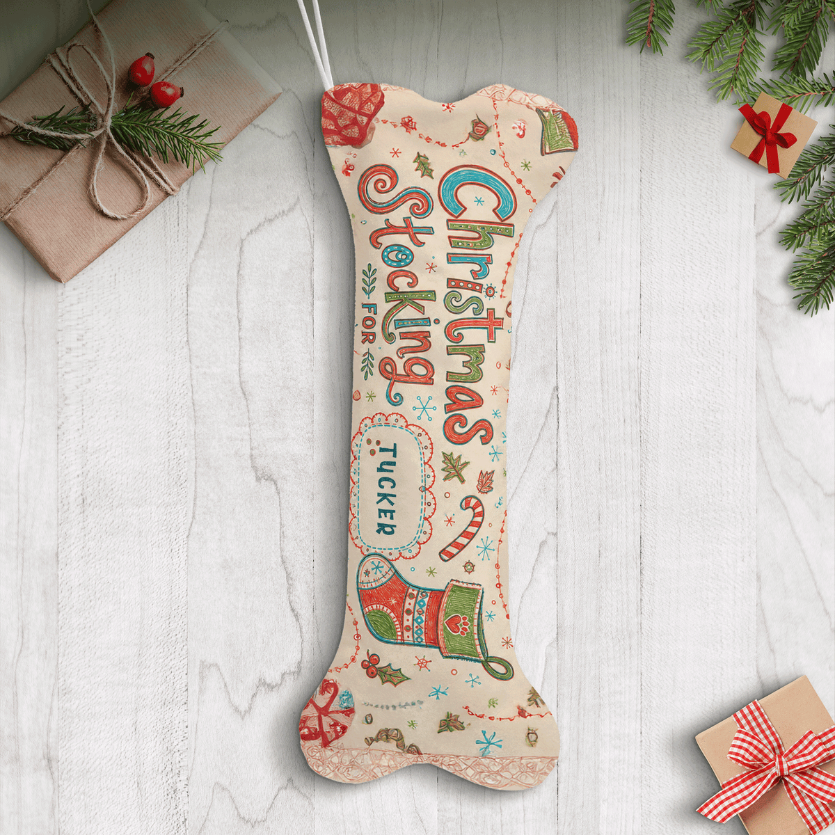 Personalized Christmas Stocking For Name dog bone Christmas stocking, view 2