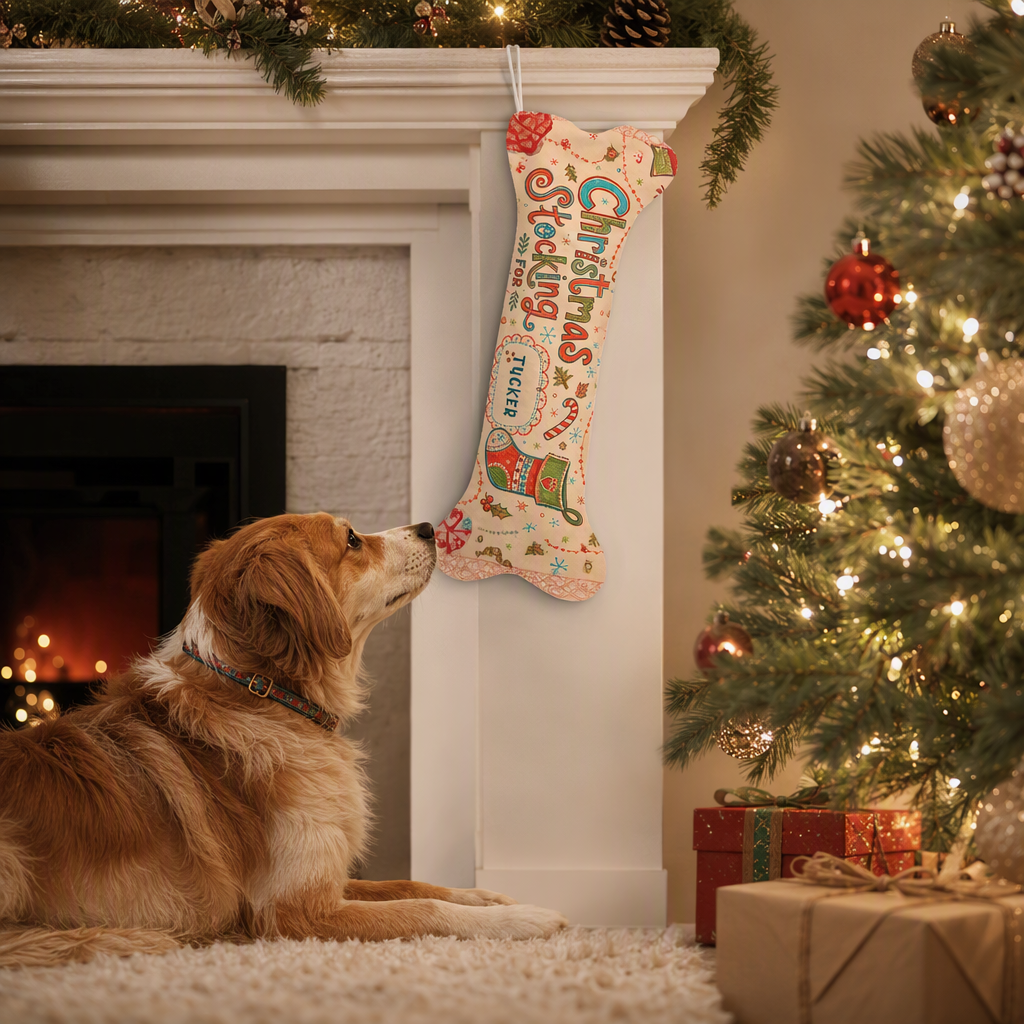 Personalized Christmas Stocking For Name dog bone Christmas stocking, view 5