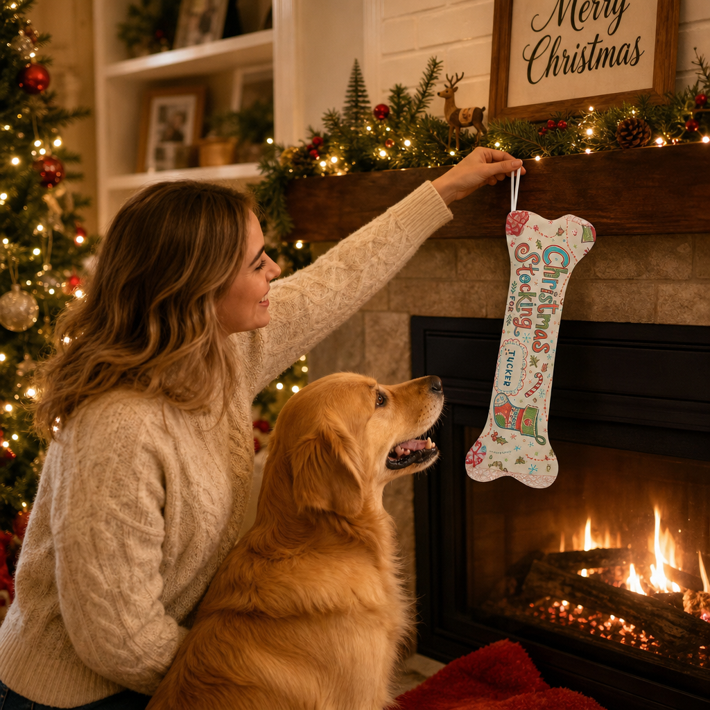 Personalized Christmas Stocking For Name dog bone Christmas stocking, view 7