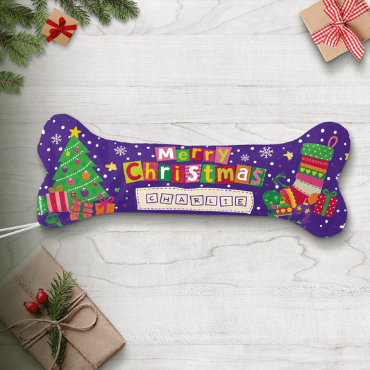 Personalized Merry Christmas Tree and Gifts dog bone Christmas stocking with custom pet name