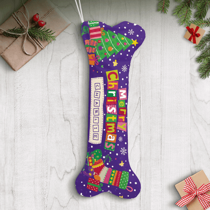 Personalized Merry Christmas Tree and Gifts dog bone Christmas stocking, view 2